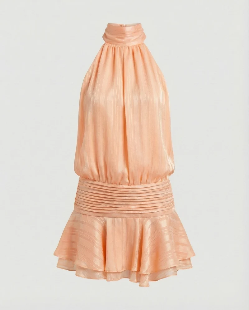 Damen hochgeschlossenes Chiffonminikleid mit Volantrock