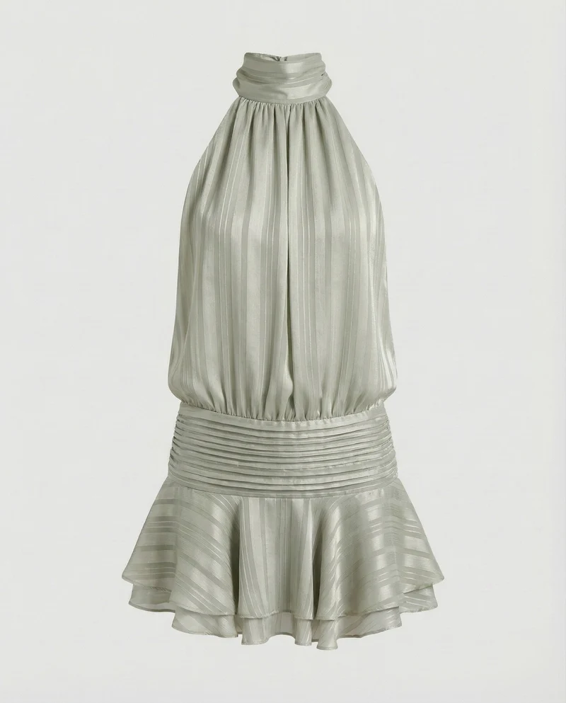 Damen hochgeschlossenes Chiffonminikleid mit Volantrock