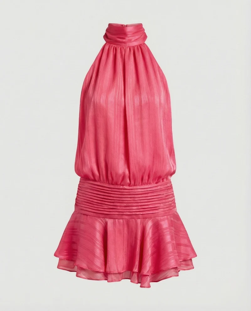 Damen hochgeschlossenes Chiffonminikleid mit Volantrock