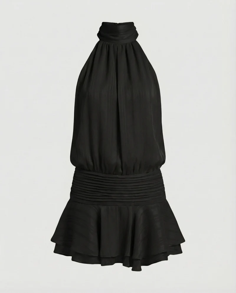 Damen hochgeschlossenes Chiffonminikleid mit Volantrock