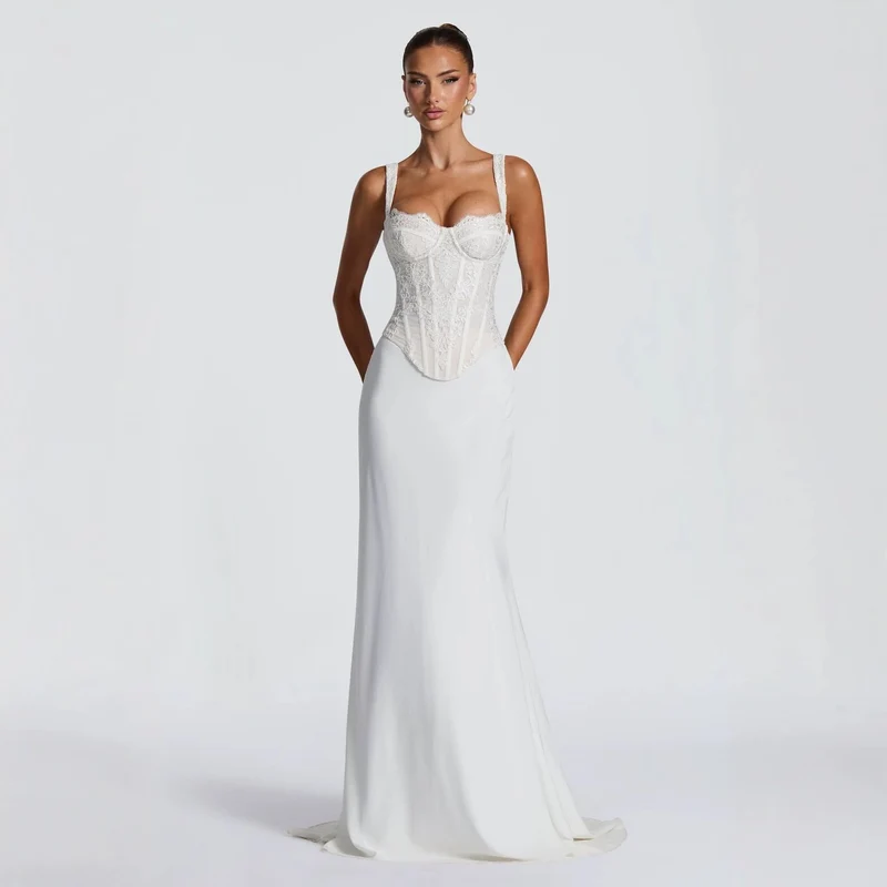 Damen Hochzeitskleid mit figurbetontem Schnitt und Spitzenoberteil