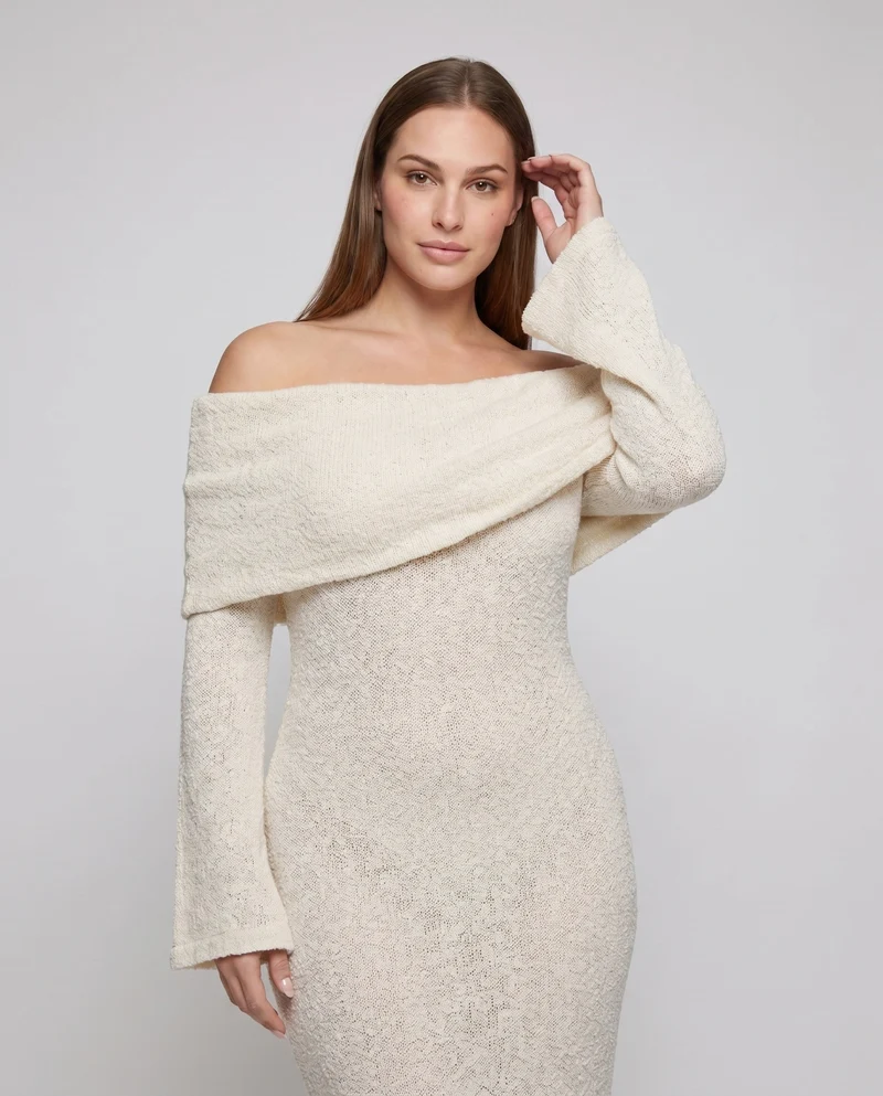 Damen elegantes Maxi-Kleid mit schulterfreiem Design und transparenten Akzenten Nord Taschen
