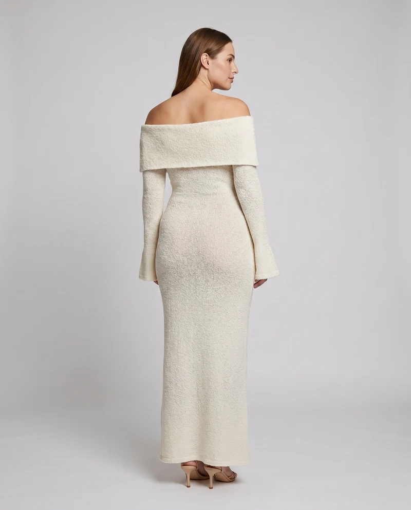 Damen elegantes Maxi-Kleid mit schulterfreiem Design und transparenten Akzenten Nord Taschen