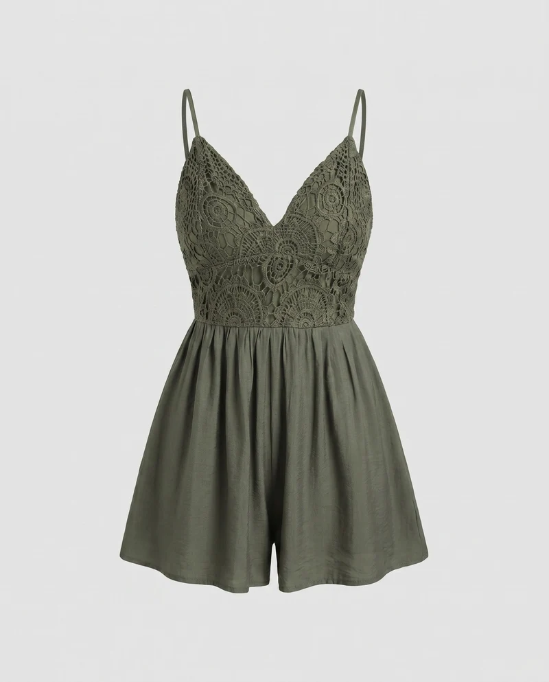 Damen eleganter Jumpsuit mit Spitzenoberteil und lockerer Silhouette