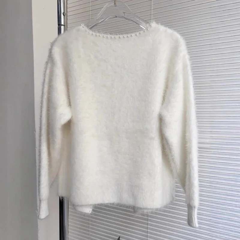 Damen Flauschiger Cardigan mit Perlknöpfen und lässigem Schnitt