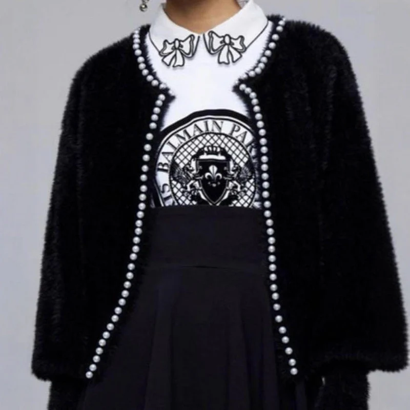 Damen Flauschiger Cardigan mit Perlknöpfen und lässigem Schnitt