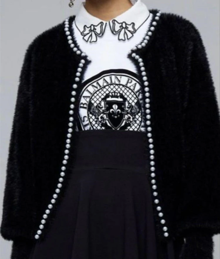 Damen Flauschiger Cardigan mit Perlknöpfen und lässigem Schnitt