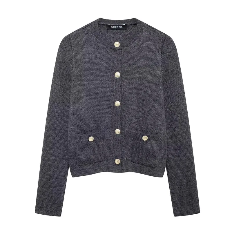Lässiger Cardigan mit goldenem Knopfverschluss für Damen