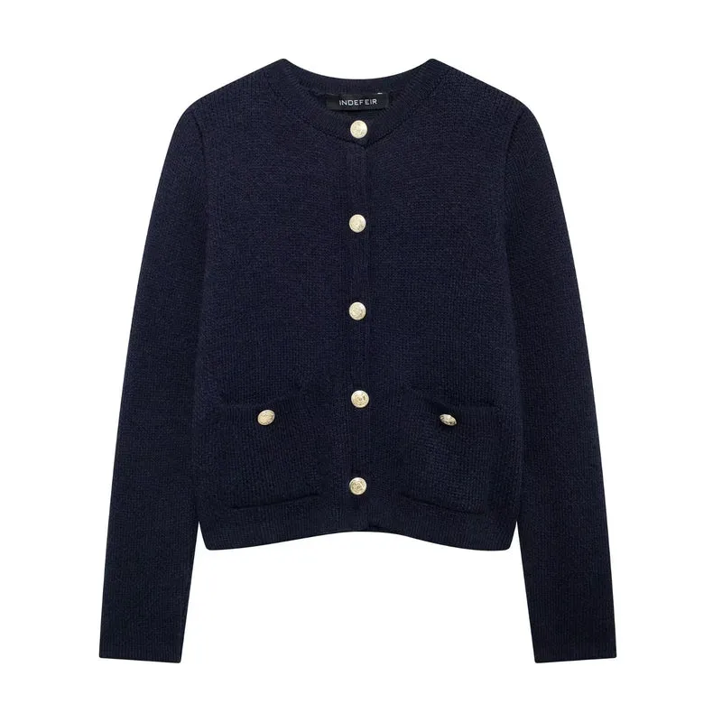 Lässiger Cardigan mit goldenem Knopfverschluss für Damen