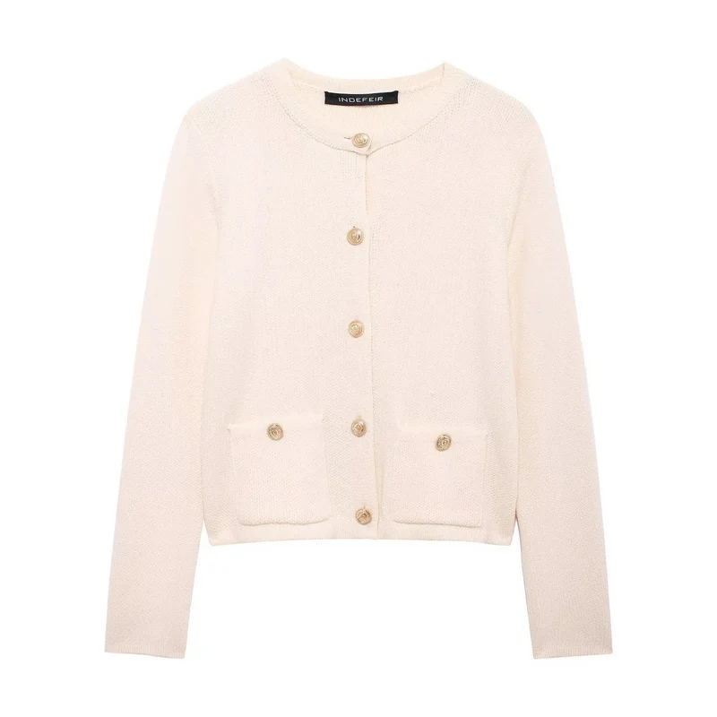 Lässiger Cardigan mit goldenem Knopfverschluss für Damen
