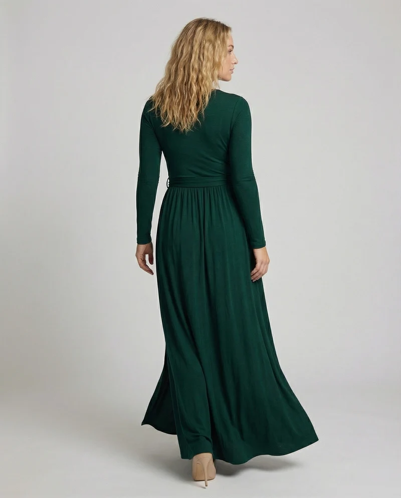 Damen Wickel-Maxikleid V-Ausschnitt Beinschlitz