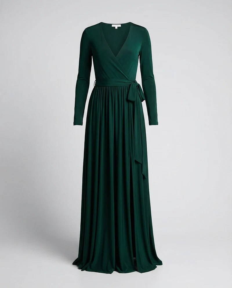 Damen Wickel-Maxikleid V-Ausschnitt Beinschlitz