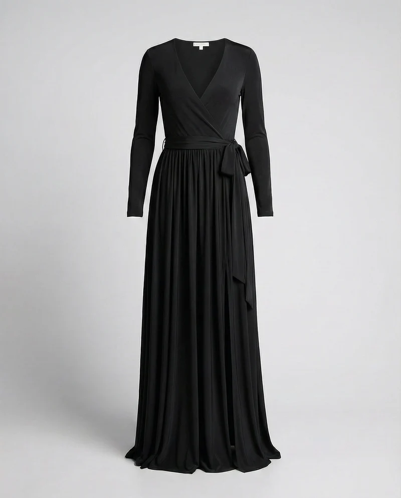 Damen Wickel-Maxikleid V-Ausschnitt Beinschlitz