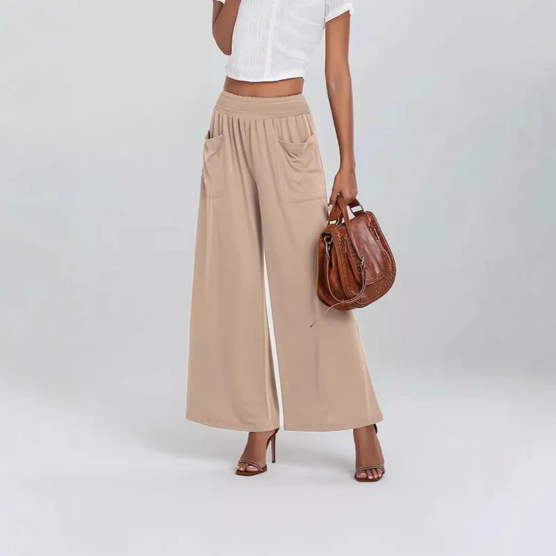 Damen Weit geschnittene Palazzo-Hose mit elastischem Bund und praktischen Taschen