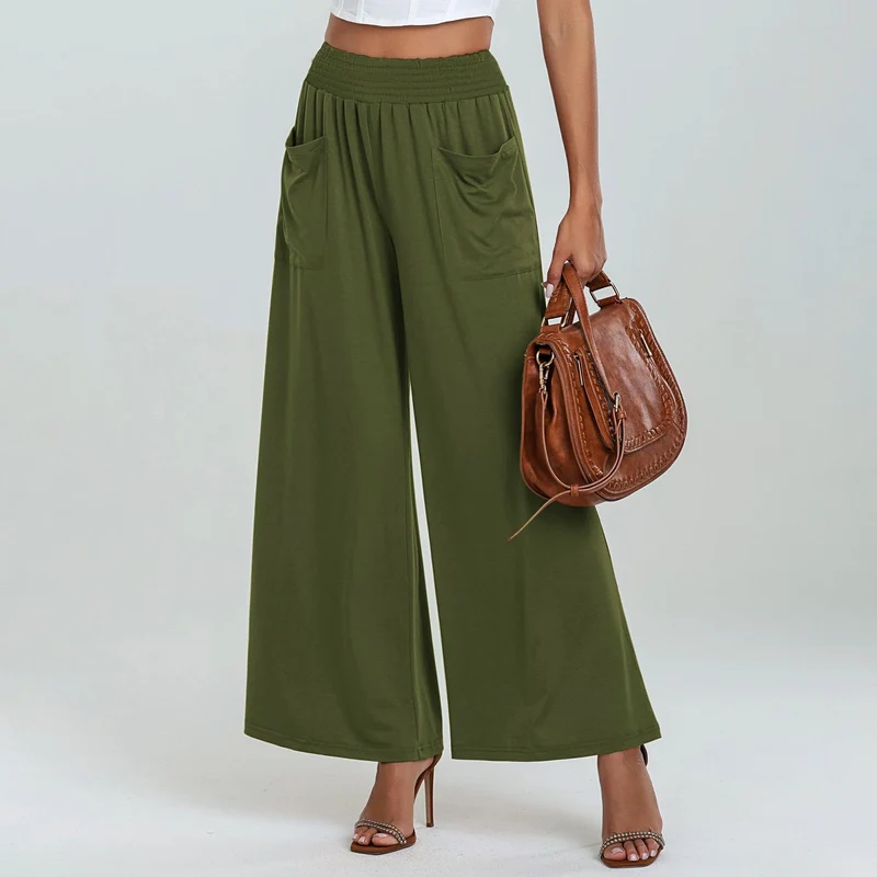 Damen Weit geschnittene Palazzo-Hose mit elastischem Bund und praktischen Taschen
