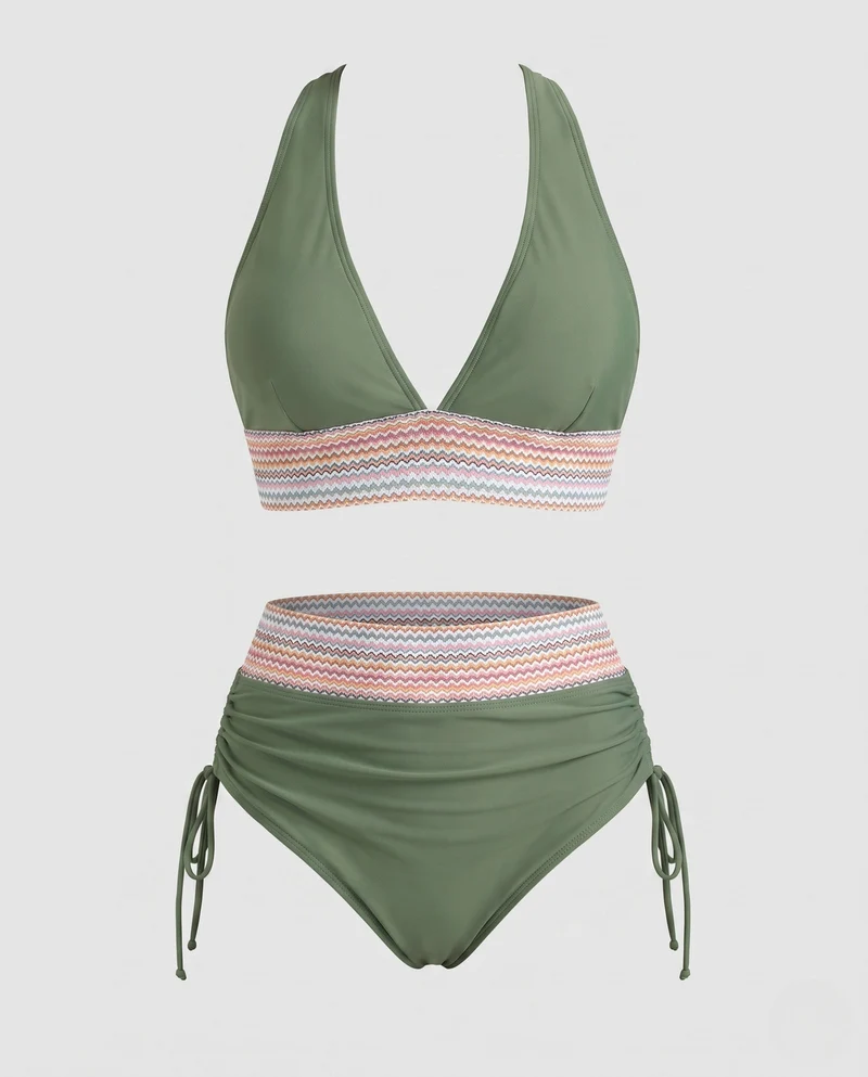 Damen Hochtaillierter Bikini mit modernem Rippendesign Nord Taschen