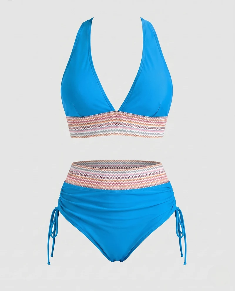 Damen Hochtaillierter Bikini mit modernem Rippendesign Nord Taschen