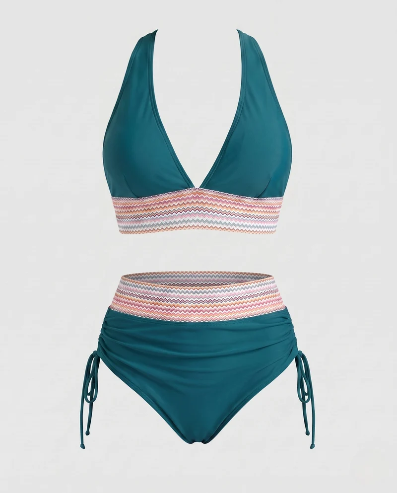 Damen Hochtaillierter Bikini mit modernem Rippendesign Nord Taschen