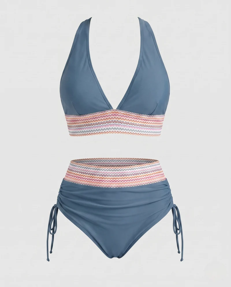 Damen Hochtaillierter Bikini mit modernem Rippendesign Nord Taschen