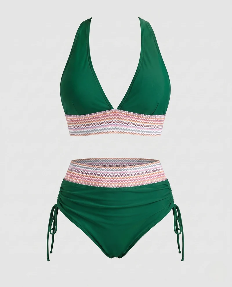 Damen Hochtaillierter Bikini mit modernem Rippendesign Nord Taschen