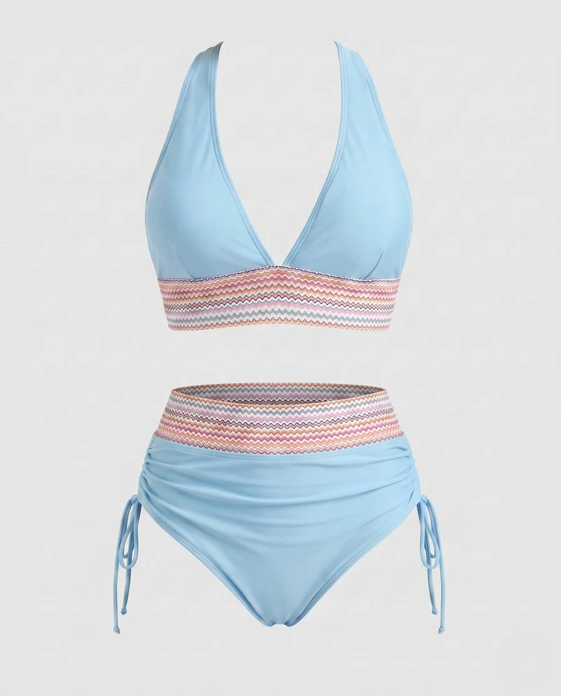 Damen Hochtaillierter Bikini mit modernem Rippendesign Nord Taschen