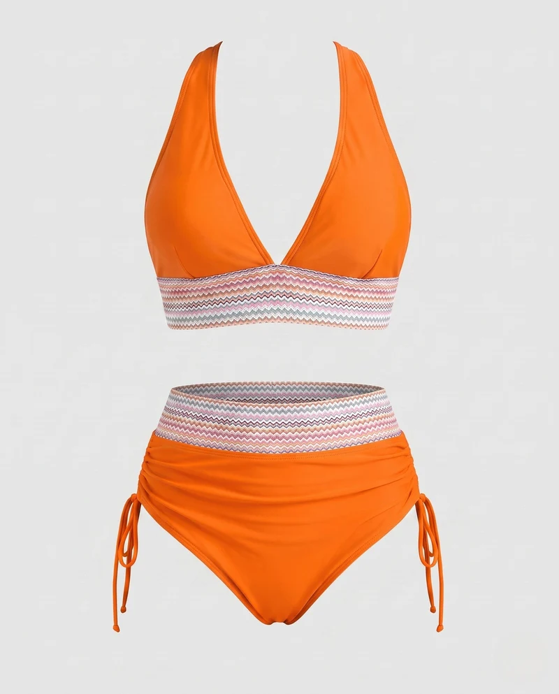 Damen Hochtaillierter Bikini mit modernem Rippendesign Nord Taschen