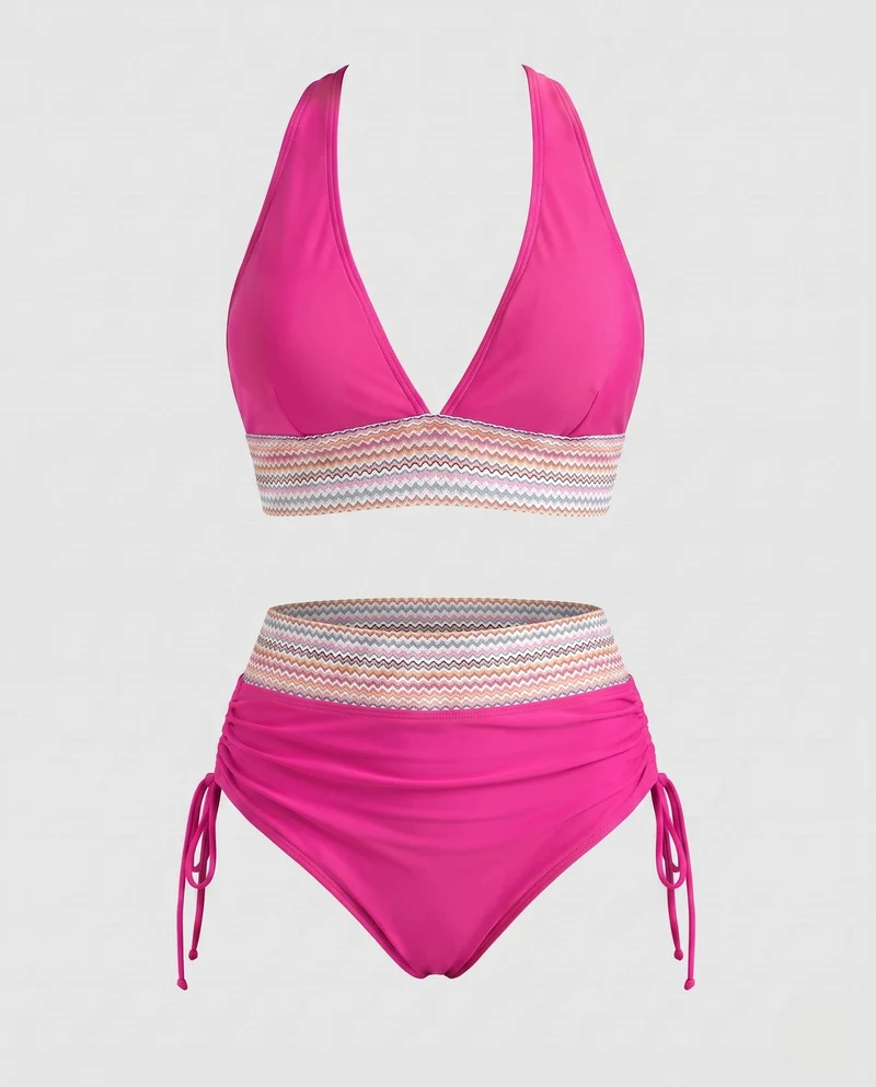 Damen Hochtaillierter Bikini mit modernem Rippendesign Nord Taschen