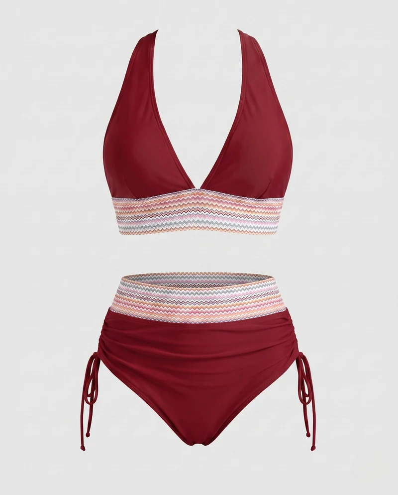 Damen Hochtaillierter Bikini mit modernem Rippendesign Nord Taschen