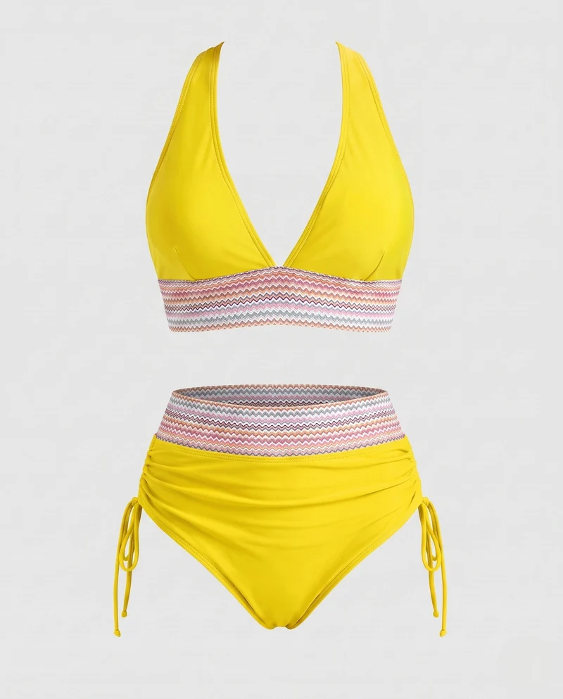 Damen Hochtaillierter Bikini mit modernem Rippendesign Nord Taschen