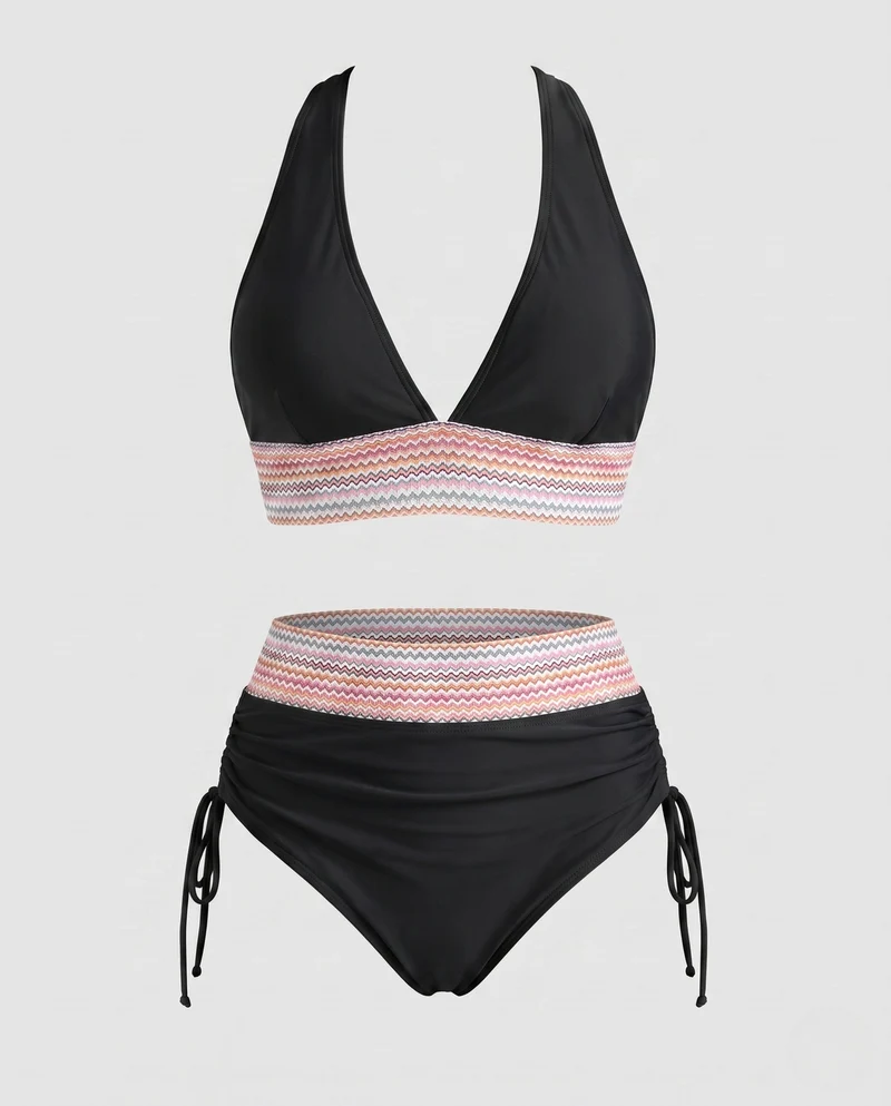 Damen Hochtaillierter Bikini mit modernem Rippendesign Nord Taschen
