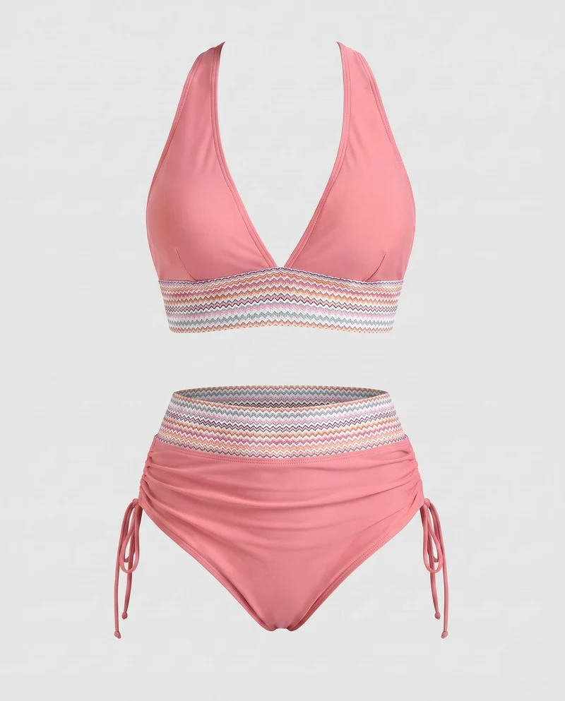 Damen Hochtaillierter Bikini mit modernem Rippendesign Nord Taschen