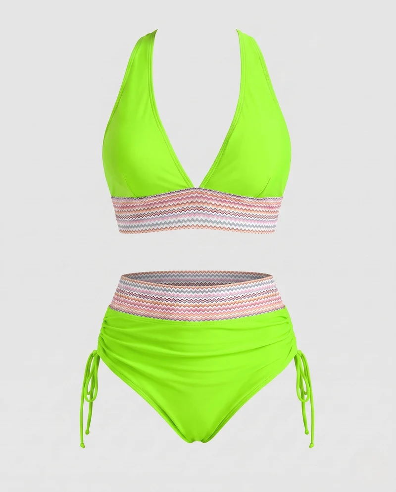 Damen Hochtaillierter Bikini mit modernem Rippendesign Nord Taschen
