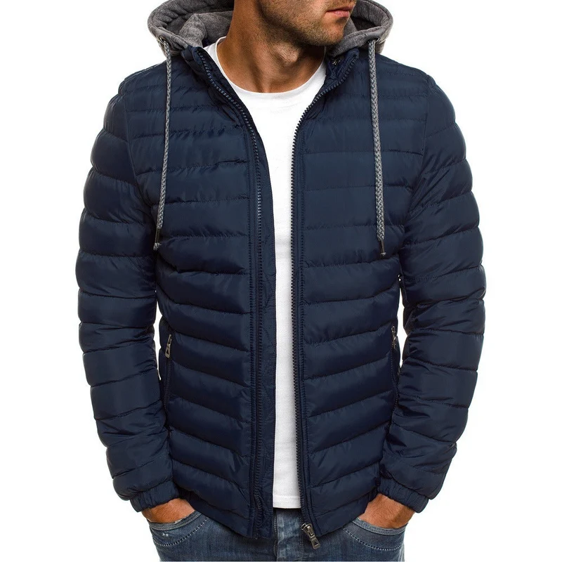 Herren leichtgewichtige Steppjacke mit Kapuze und hochabschließendem Kragen