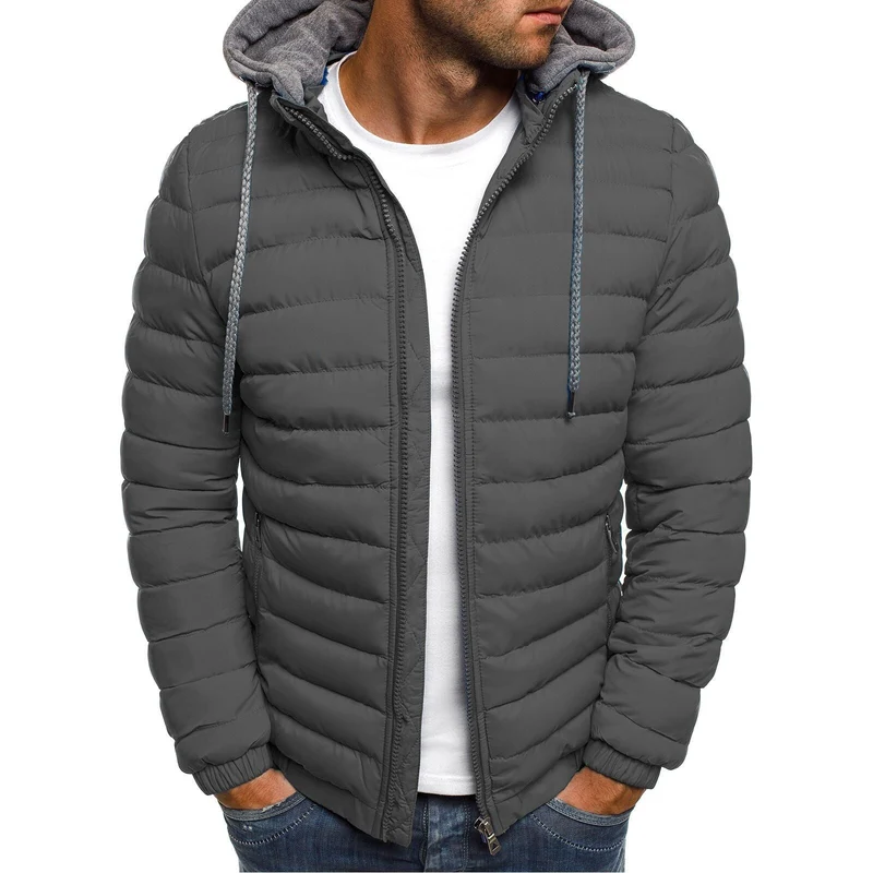 Herren leichtgewichtige Steppjacke mit Kapuze und hochabschließendem Kragen