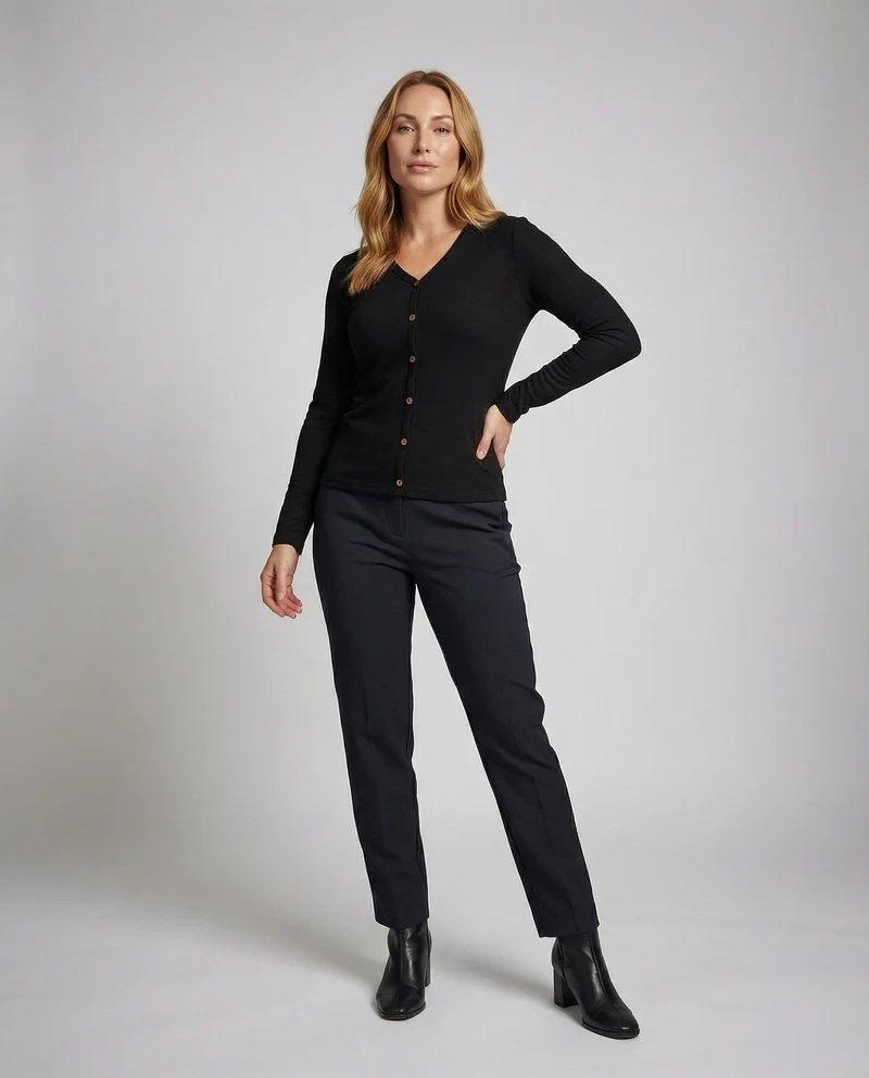 Damen Schmale V-Ausschnitt Feinstrick Cardigan