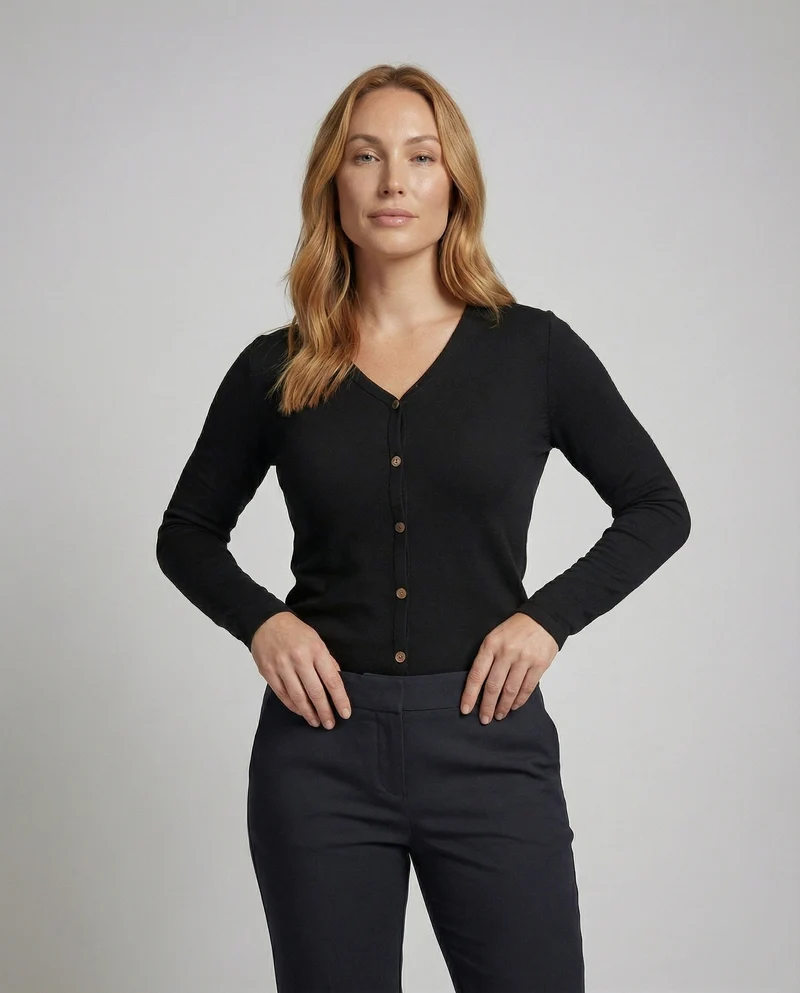 Damen Schmale V-Ausschnitt Feinstrick Cardigan