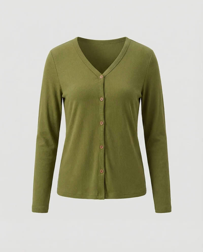 Damen Schmale V-Ausschnitt Feinstrick Cardigan