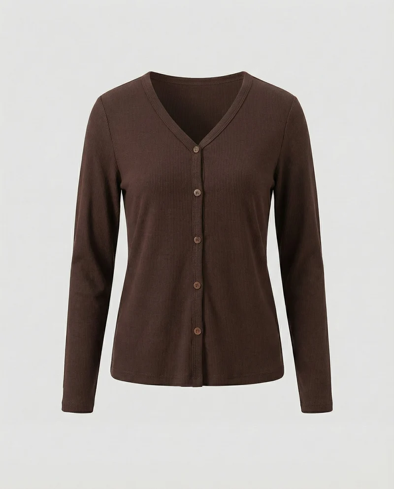 Damen Schmale V-Ausschnitt Feinstrick Cardigan