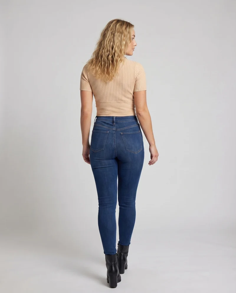 Damen Ripp-Wickel-Top V-Ausschnitt Taillenbetont