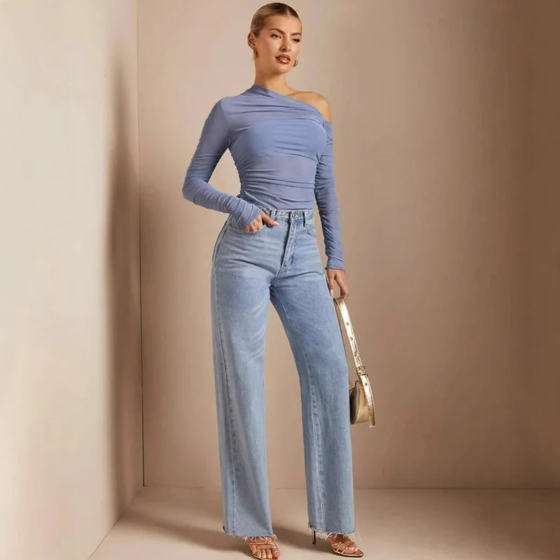 Damen Asymmetrischer Body mit Raffungen und langen Ärmeln