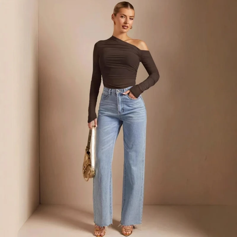 Damen Asymmetrischer Body mit Raffungen und langen Ärmeln