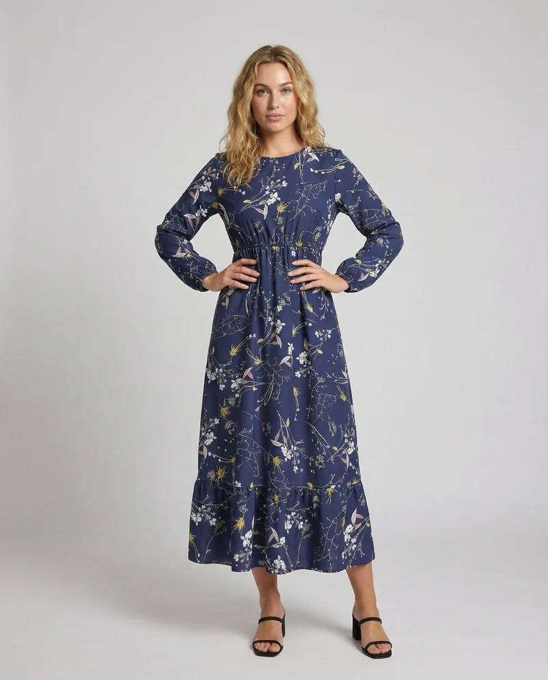 Damen Lässige Unterbrustpasse Midikleid