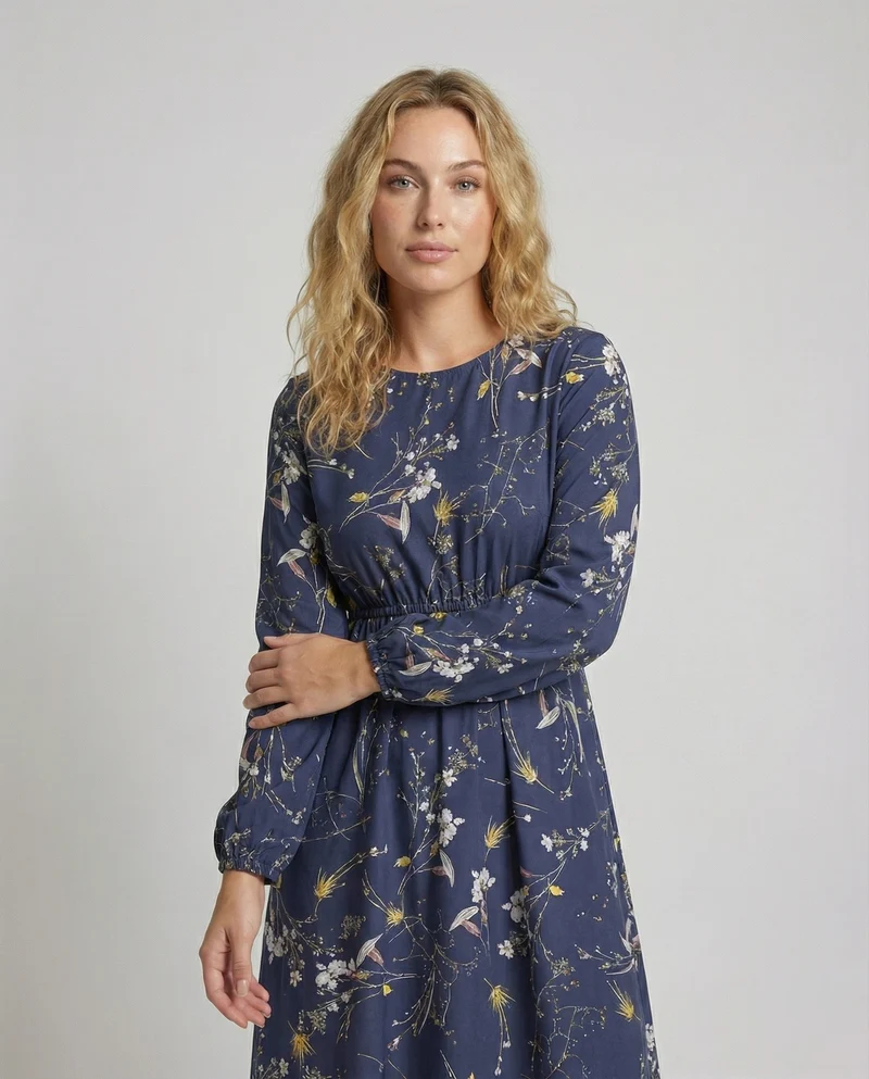 Damen Lässige Unterbrustpasse Midikleid