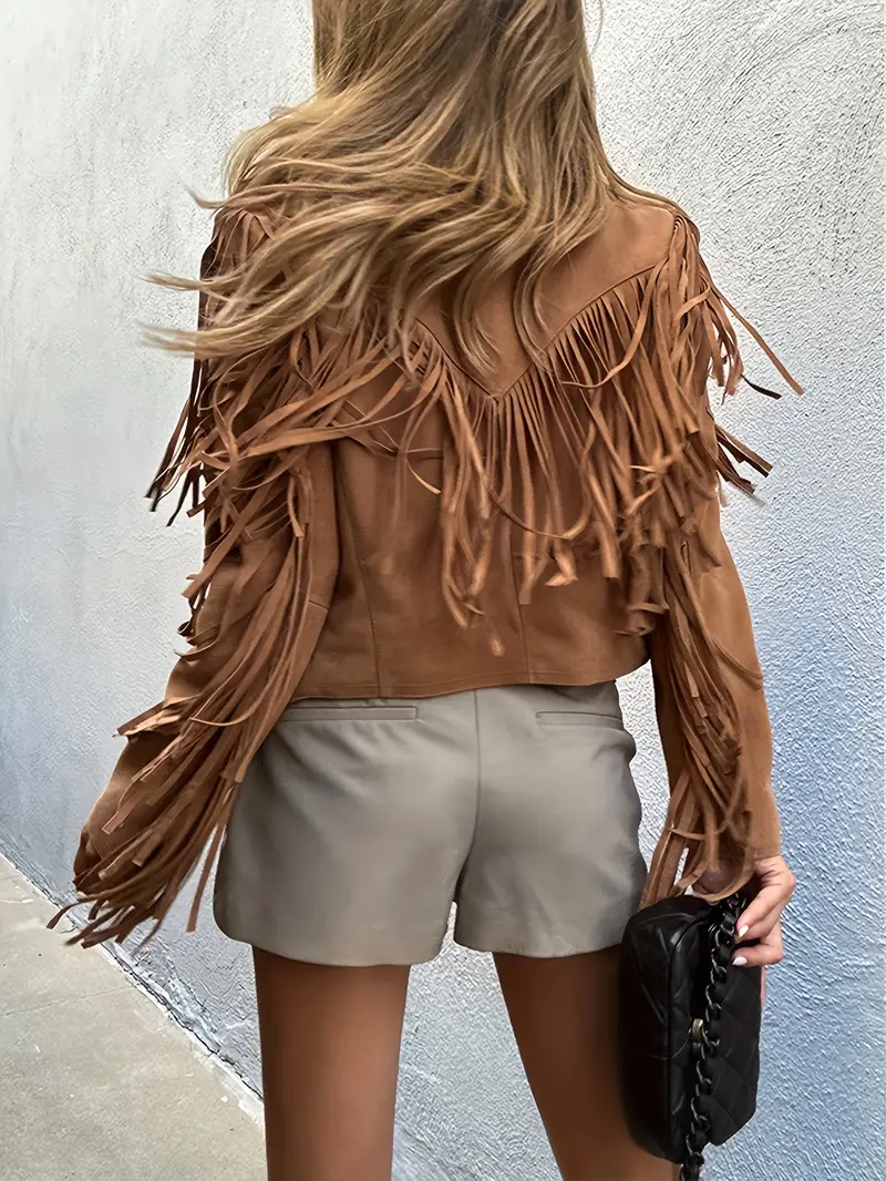 Nord Taschen | Braune Wildlederjacke mit Fransen für Frauen