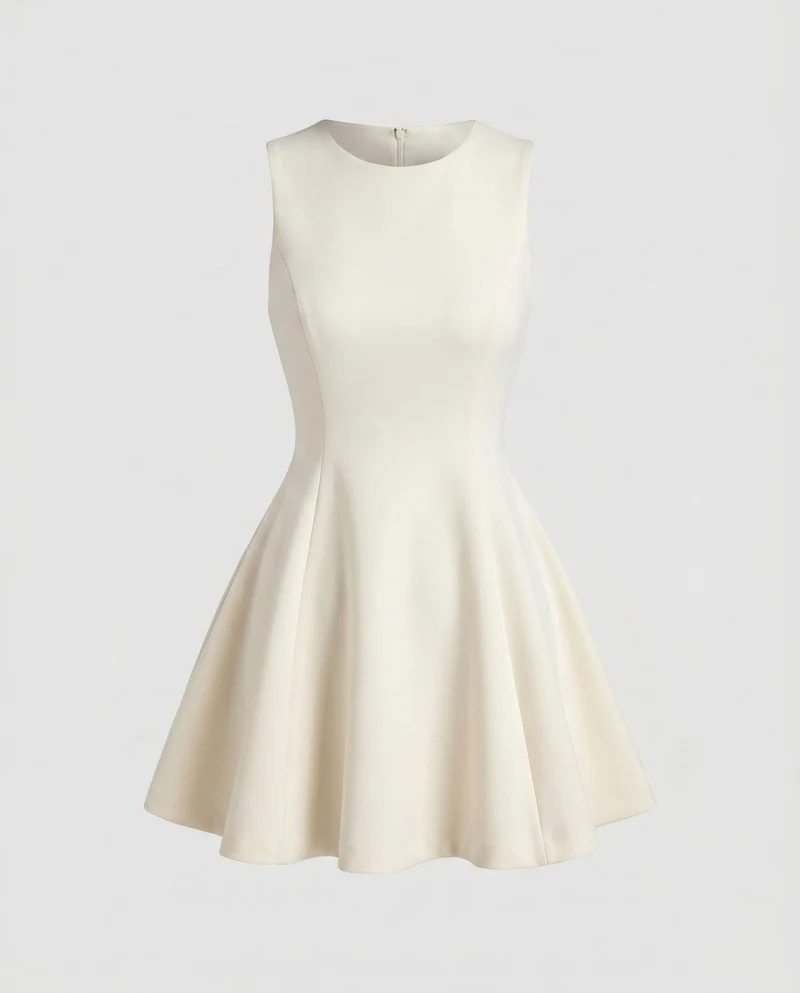 Damen Skaterkleid mit klassischem Rundhalsausschnitt und ausgestelltem Rock