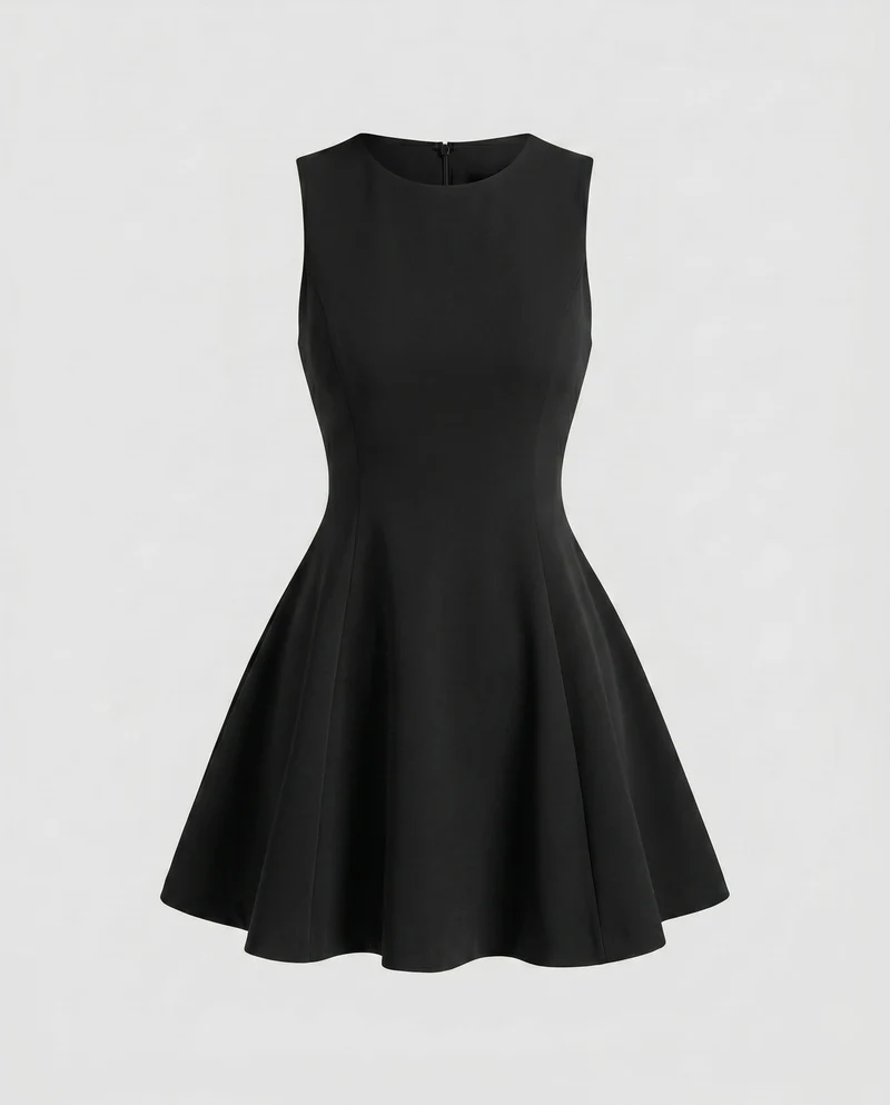 Damen Skaterkleid mit klassischem Rundhalsausschnitt und ausgestelltem Rock