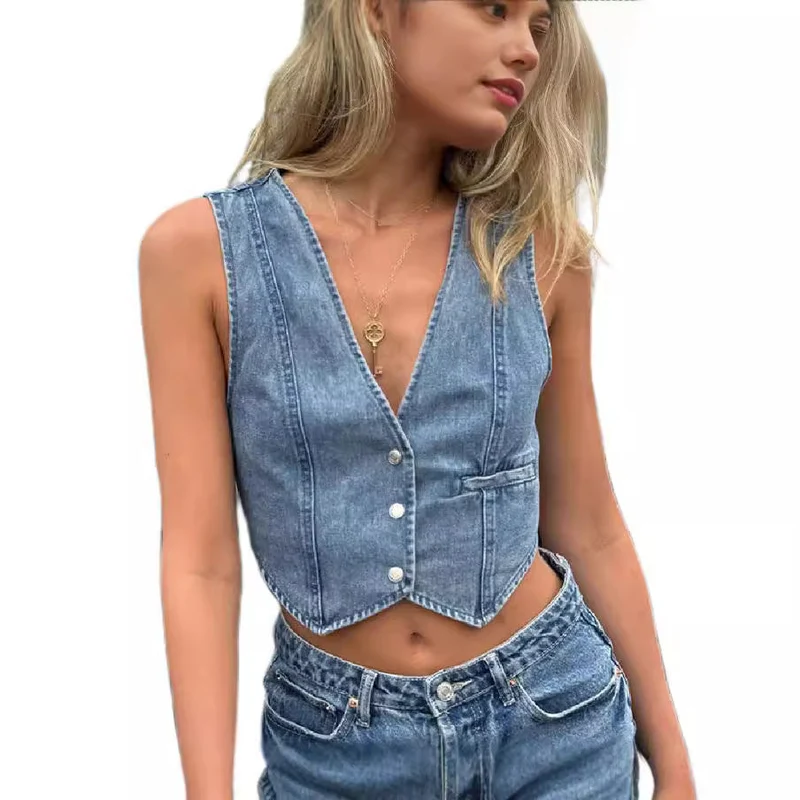 Damen Jeansweste mit elegantem Schnitt und Knopfdetails