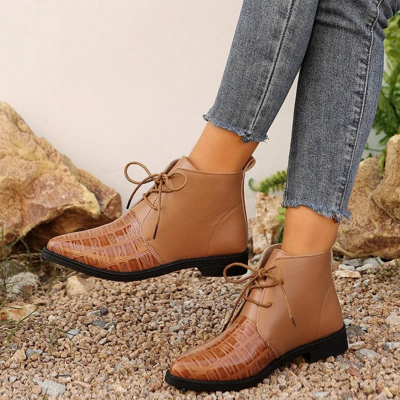 Damen modische stiefeletten mit glänzenden Akzenten und Schnürung