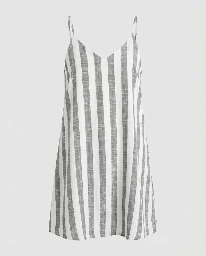 Damen Schlichte Vertikales Streifendessin Leinenoptik Trägerkleid