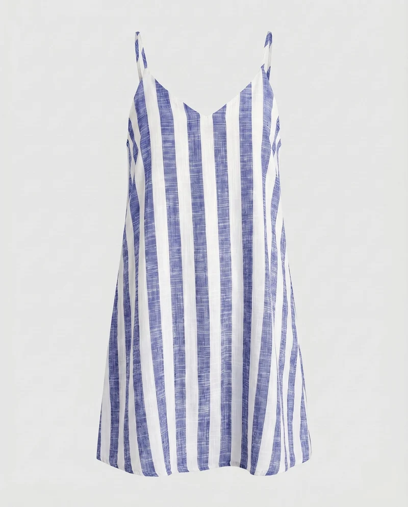 Damen Schlichte Vertikales Streifendessin Leinenoptik Trägerkleid